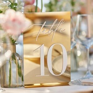 Gold Mirror Table Numbers with Stands (Numbers 1-6) - Wedding Table Decor